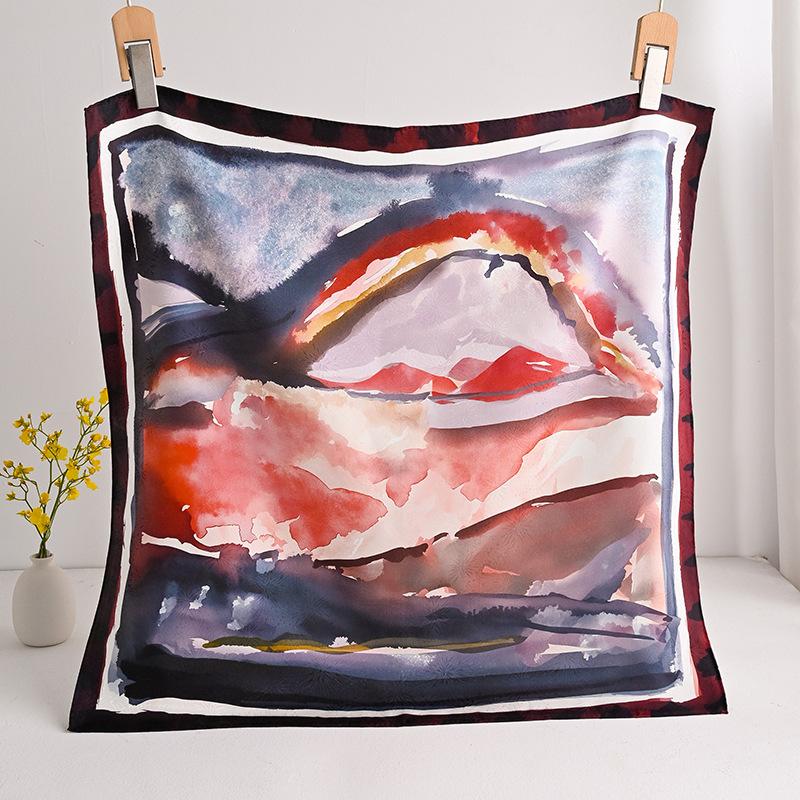 [Flower dill fireworks pattern] Design sense sunset silk silk scarf women s spring oil painting heavy mulberry silk 66 square scarf 66