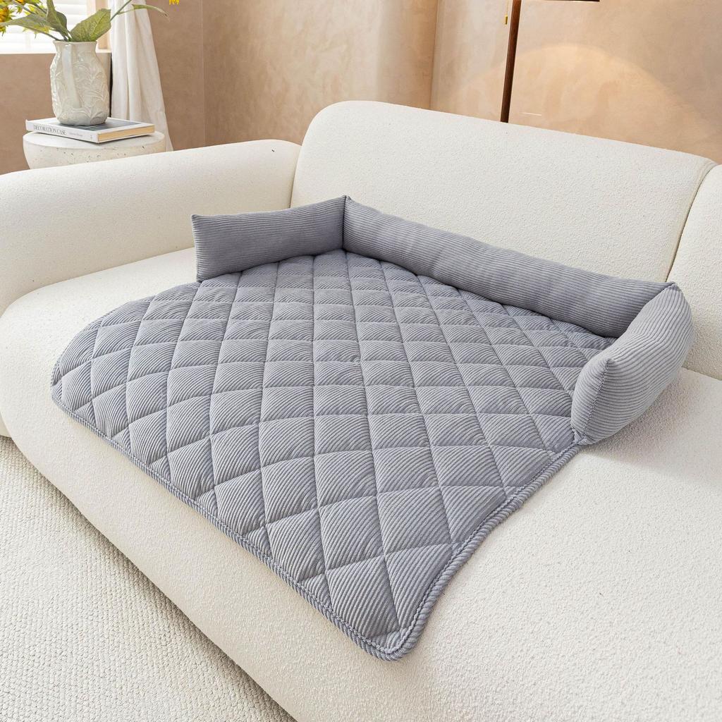 Corduroy Pet Pad with and Backrest for Dogs Cats