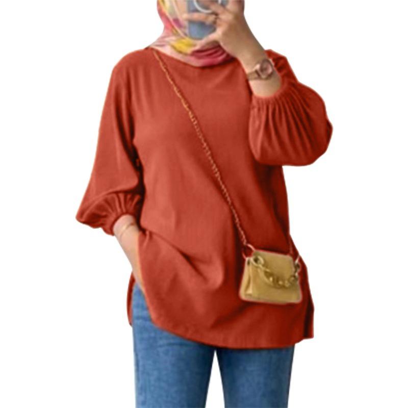 2025 Spring/Autumn Women's Loose Round Neck Solid Lantern Sleeve Knitted Top