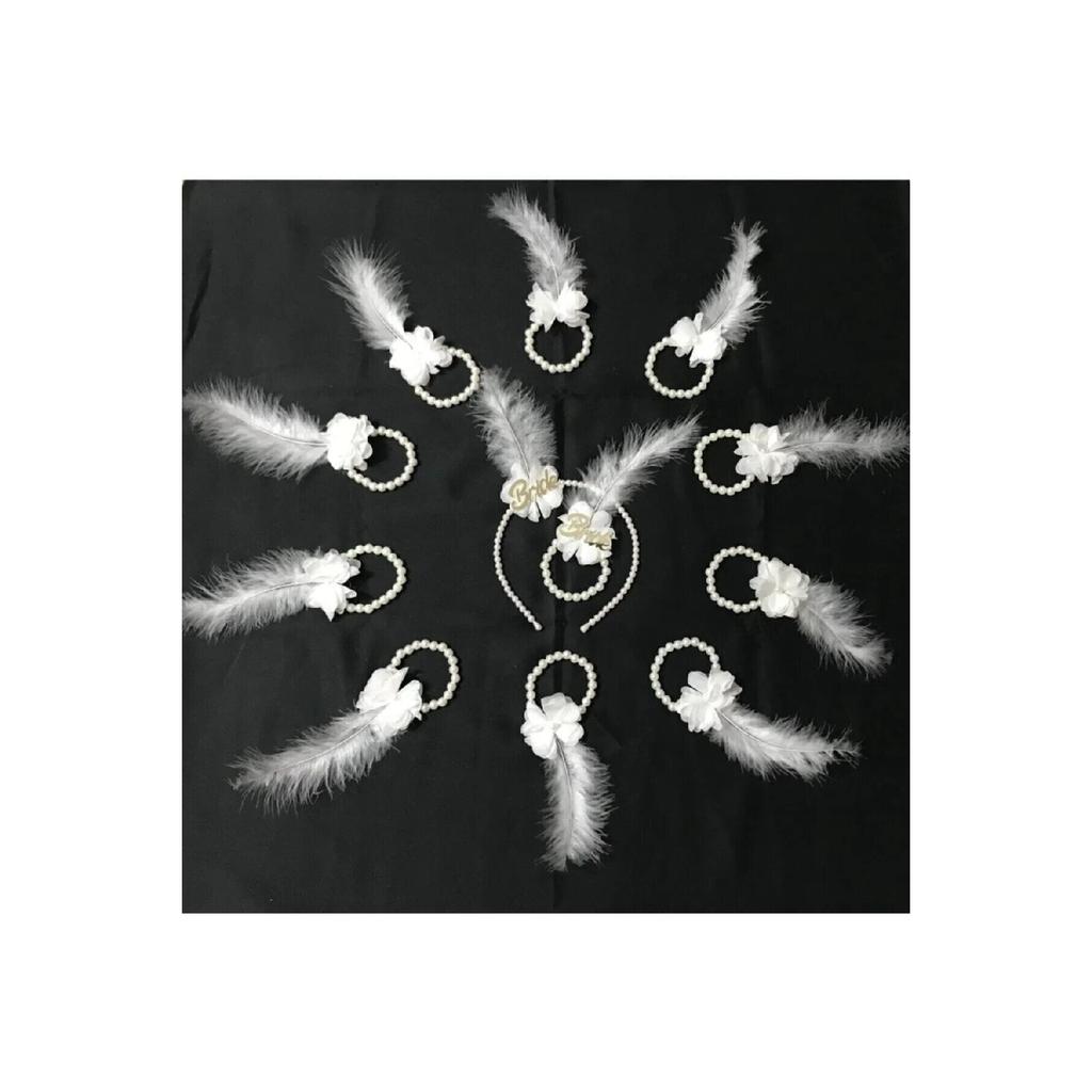 1 Piece Bride's Crown And Bracelet 10 Pieces Bridesmaid Bracelet With Pearls And Feathers
