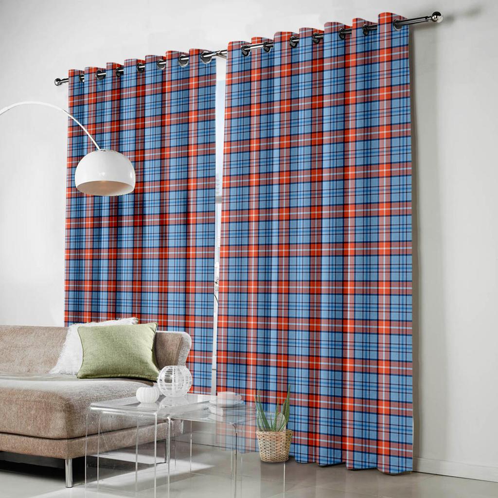 Gardiner i britisk stil med blått og oransje rutemønster Gardiner til stue Dekorative gjenstander Stue