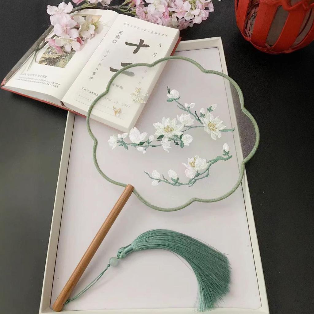 Ancient Style Chinese Embroidered Round Fan for Hanfu and Cheongsam