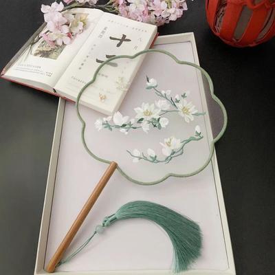 Ancient Style Chinese Embroidered Round Fan for Hanfu and Cheongsam