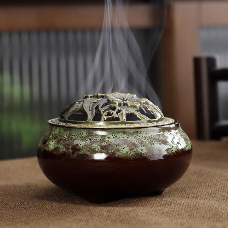 Celadon Ceramic Incense Burner - Antique Style, Small Size, Ice Crack Kiln, Sandalwood Incense Holder.
