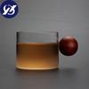 Glass W Sky Wine Cup with Wood Handle Office Small Teacup Handmade Mug Drinkware