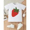 European Size Girls Round-neck Short-sleeved T-shirt with Cartoon Strawberry Pattern Print