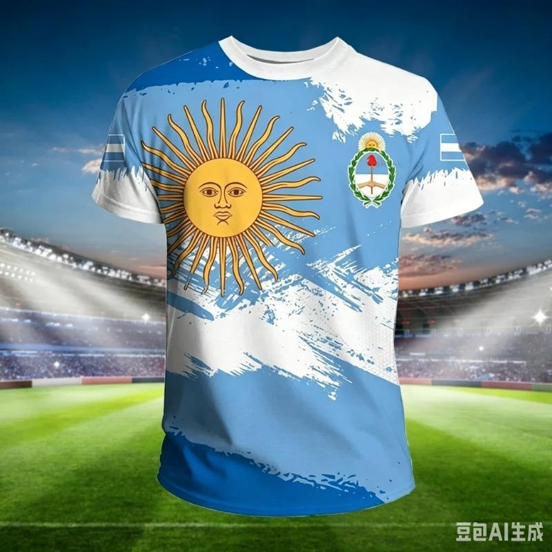 T Shirt with Argentina Coat of Arms Summer Fashion Family Style Adults Kids Fashion Soccer Jersey Unisex for Fitness Running