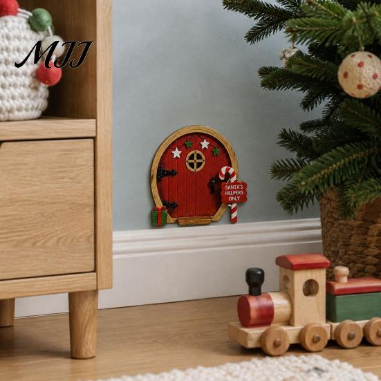 Christmas Tree Decorations Fairy Door Wall Decoration, Solid Wood with Adhesive Backing Design, Atmosphere Props Miniature Tiny for Trunks And Frames