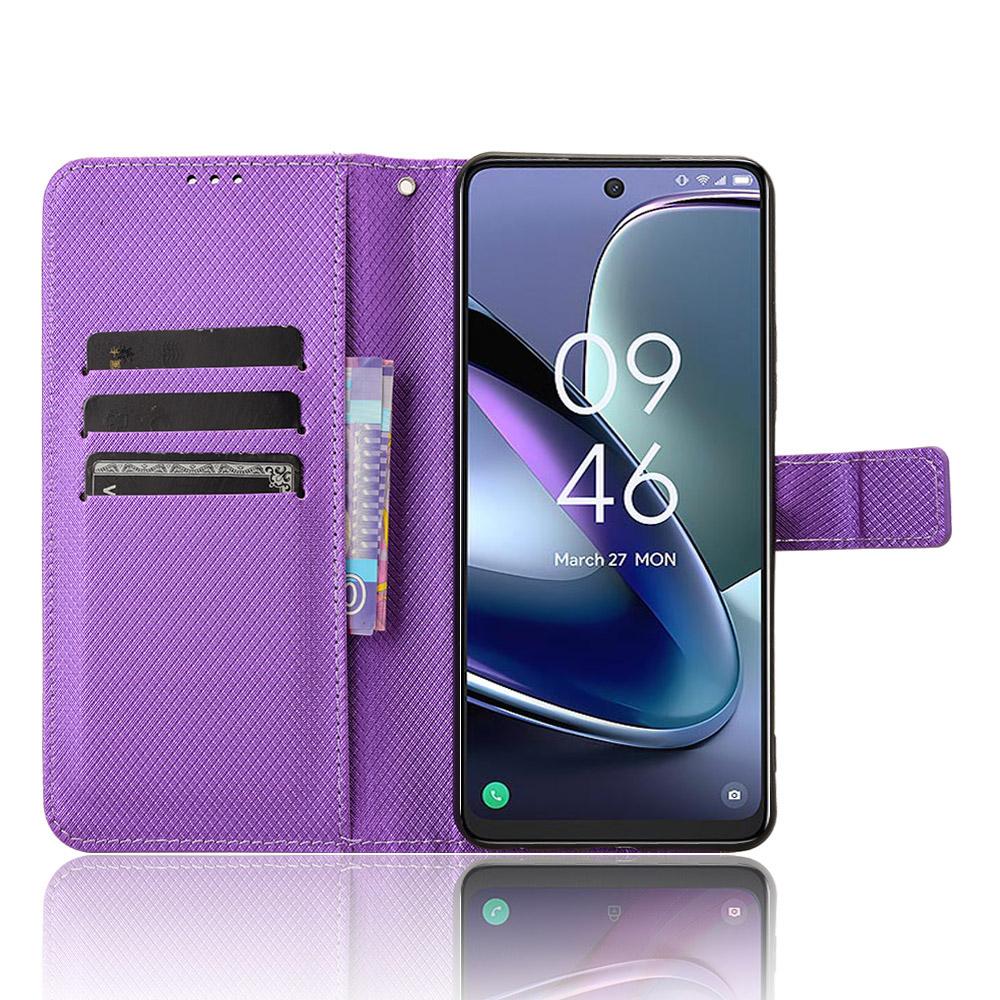 

For TCL 50 5G Case Diamond Texture Leather Full Wrapped Phone Cover with Wrist Strap Purple