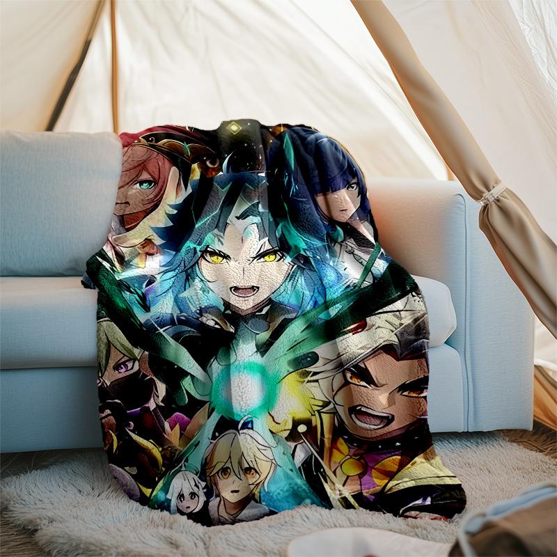 Genshin Impact characters printed throw blanket—lightweight,soft,warm;versatile blanket for all seasons—perfect as &air-conditioning throw,nap blanket