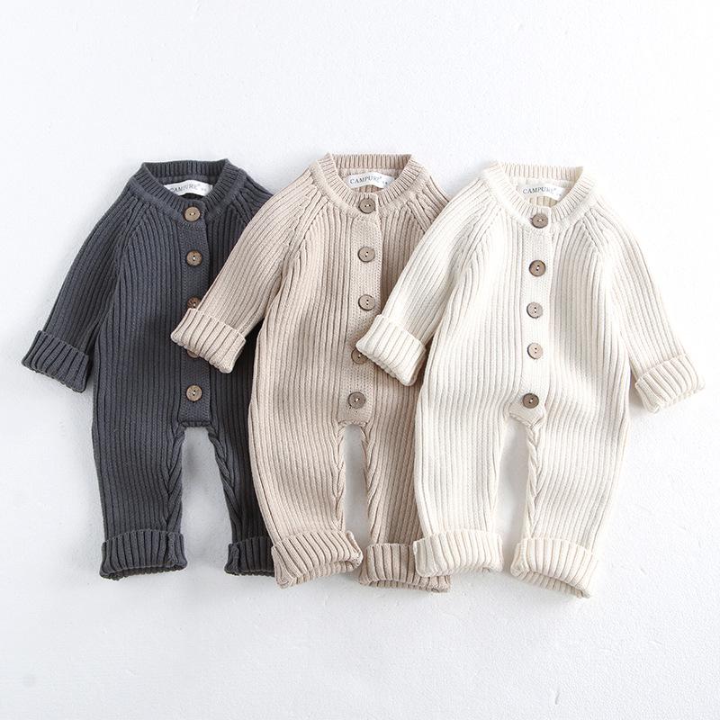Korean Baby Jumpsuit: Solid Color Knitted Romper for Autumn and Winter