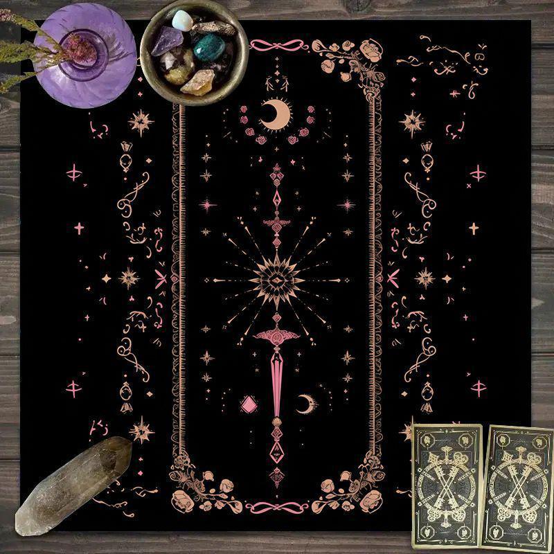 Dark Style Tarot Star & Moon Mahjong Mat - Non-slip, Quick Dry, Stain-Resistant, Water Absorbent