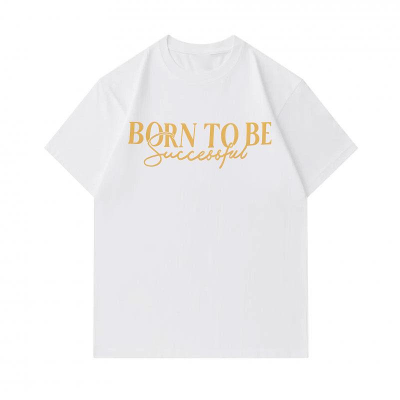 Men's 100% Cotton Crew Neck Short Sleeve T-Shirt, Born To Be Successful Slogan Print Casual Comfortable Breathable Tee For Daily Wear Summer Activitie