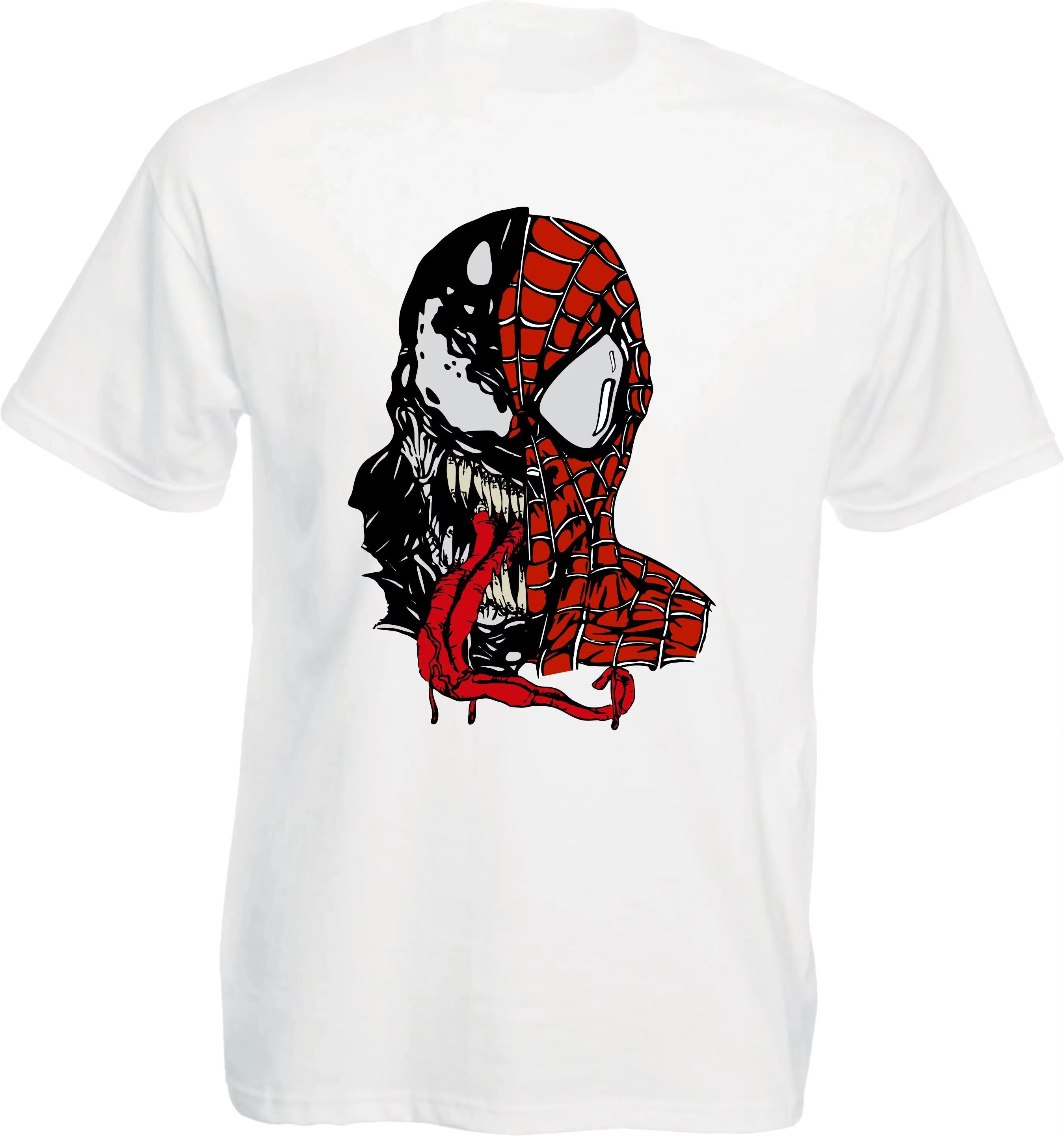 2026 new Marvel Spiderman Venom Split Face Tshirt Men Women Marvel Movie Graphic Tee Streetwear High quality S