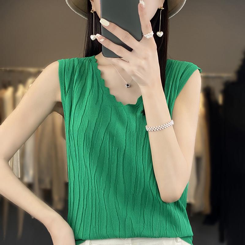 Women Tank Sleeveless MODERN NEW SAGA Summer T-shirt Knit Top Basic Vest Female V-neck