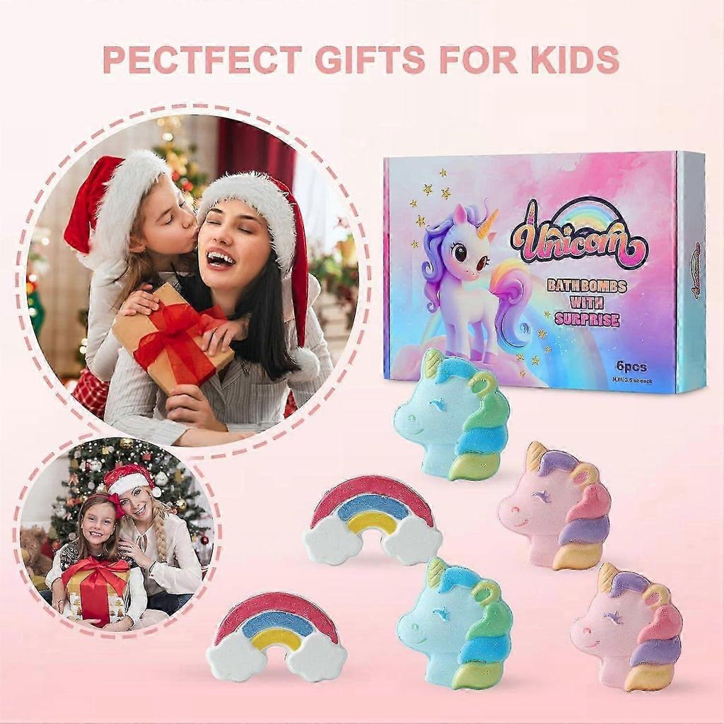 2025 6 - Piece Unicorn Bath Bombs Set with Surprise Toys Inside, Colorful Fizzy Spa Treats for Kids & Unicorn Lovers
