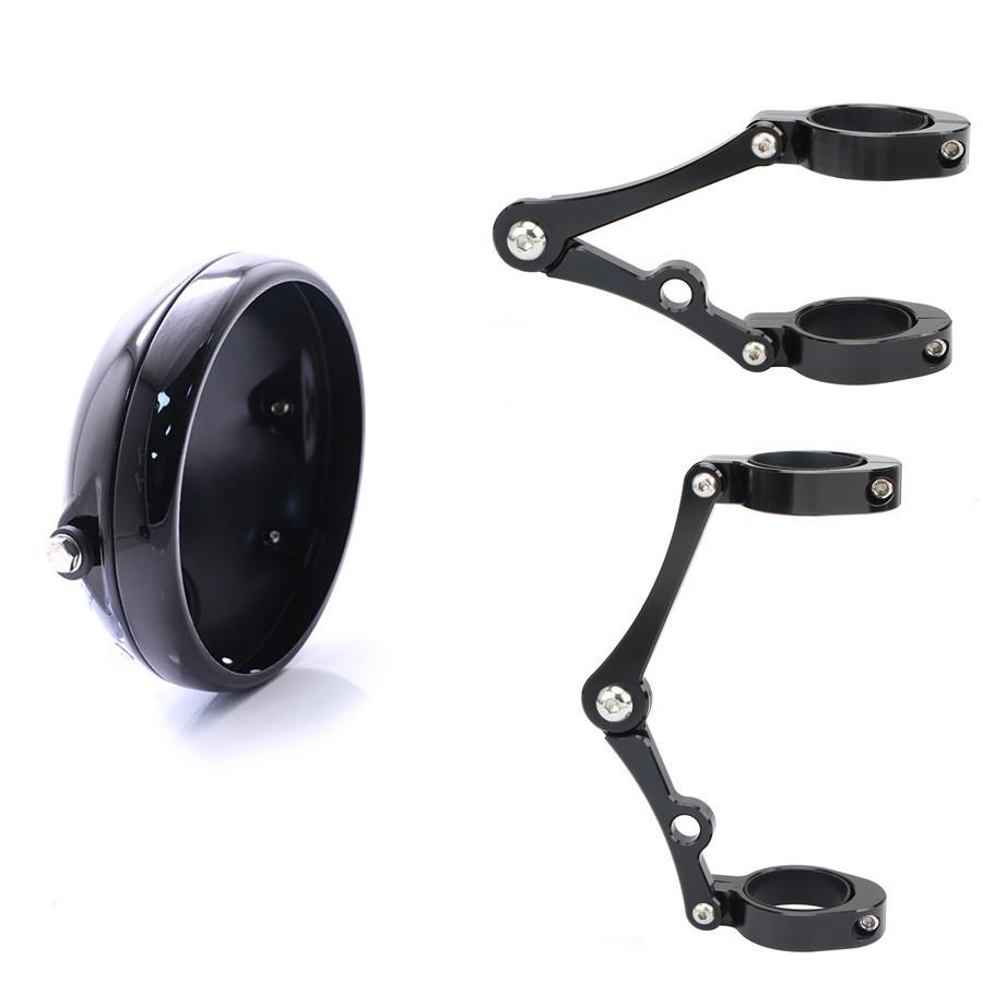 7" Motorcycle Headlight Cover Housing Black Aluminum W/39mm Adjustable Front Fork Tube Holder Clamp