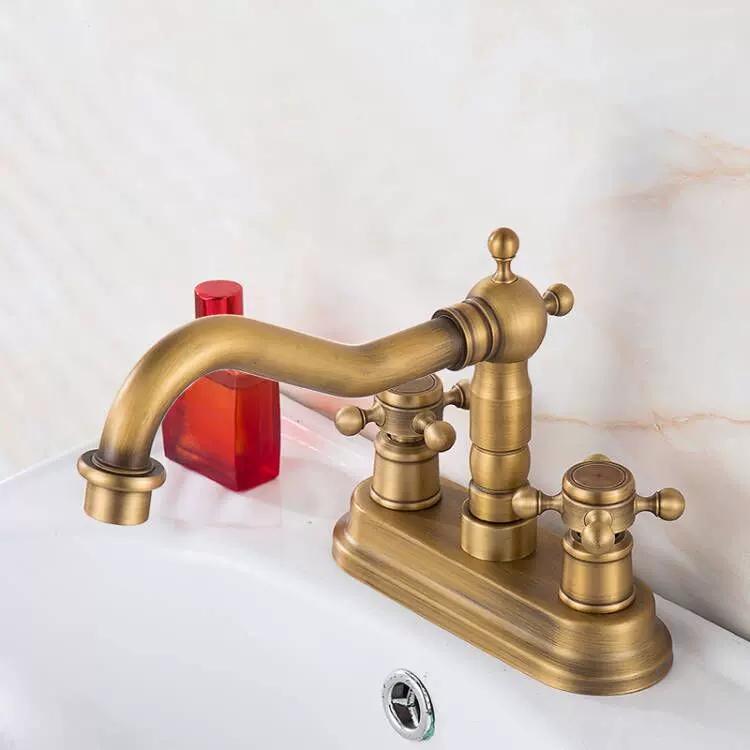 

Widespread Basin Faucet Bathroom 4 inch Hot Cold Water Mixer Crane Deck Mounted Bath Tap Basin Mixer Brass Antique Bronze