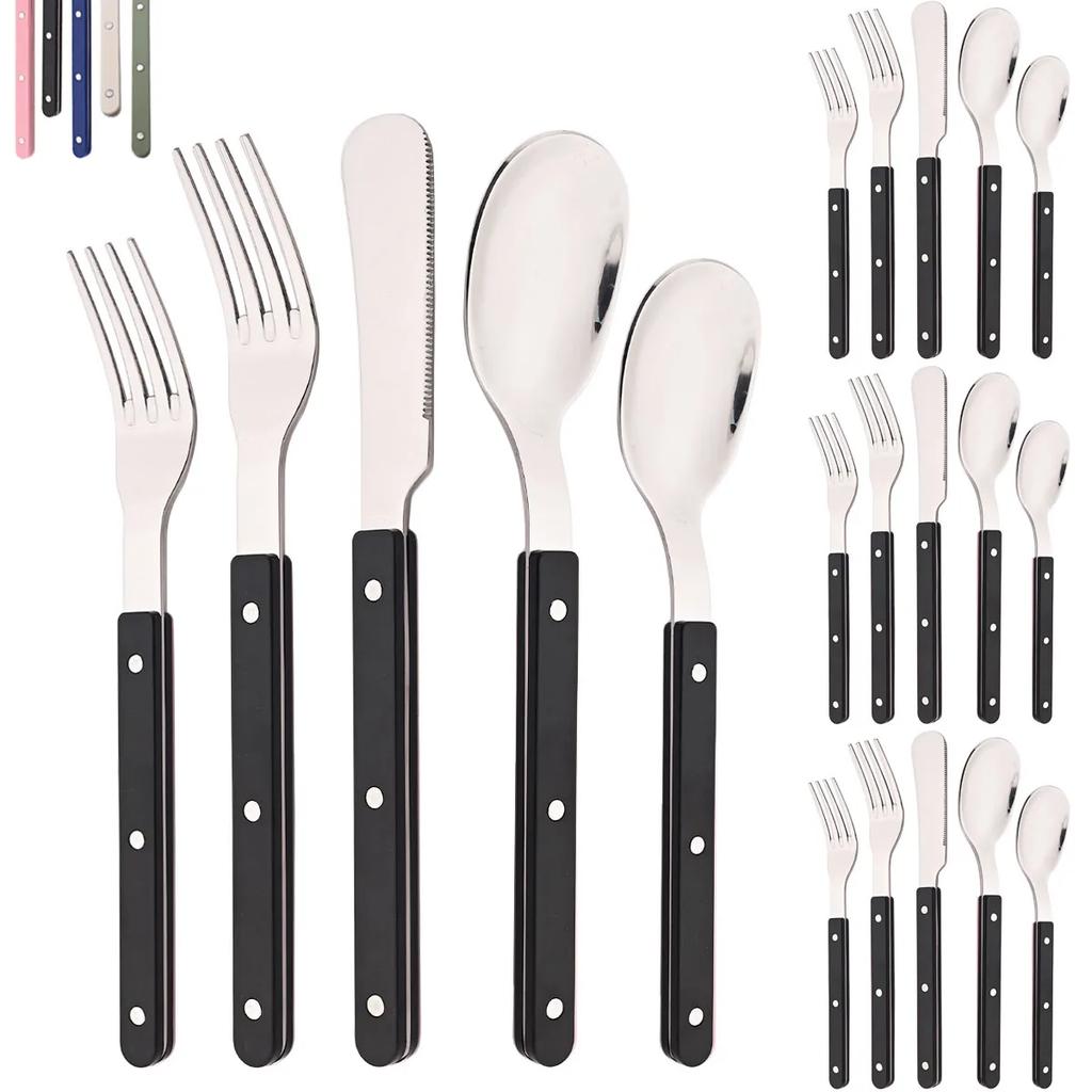 20Pcs Cutlery Set Acrylic Handle Tableware Knife Fork Set Stainless Steels Green Silver Western Dinnerware Home Kitchen Flatware