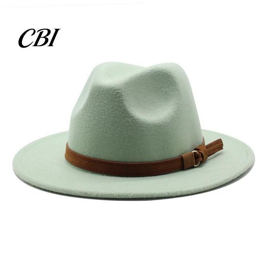 Outdoor Hiking Headwear Wool Felt Fedora Hat, Unisex Panama Hat with Faux Leather Band, Casual Daily Wear Wide Brim Vintage Trilby for Women