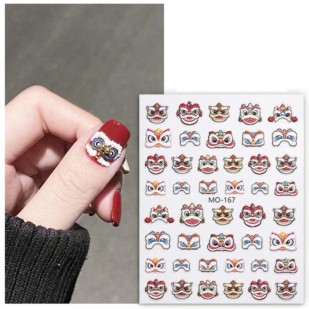 New Year Nail Charms Lion Awakening Nail Stickers Chinese Nail Decorations Girls
