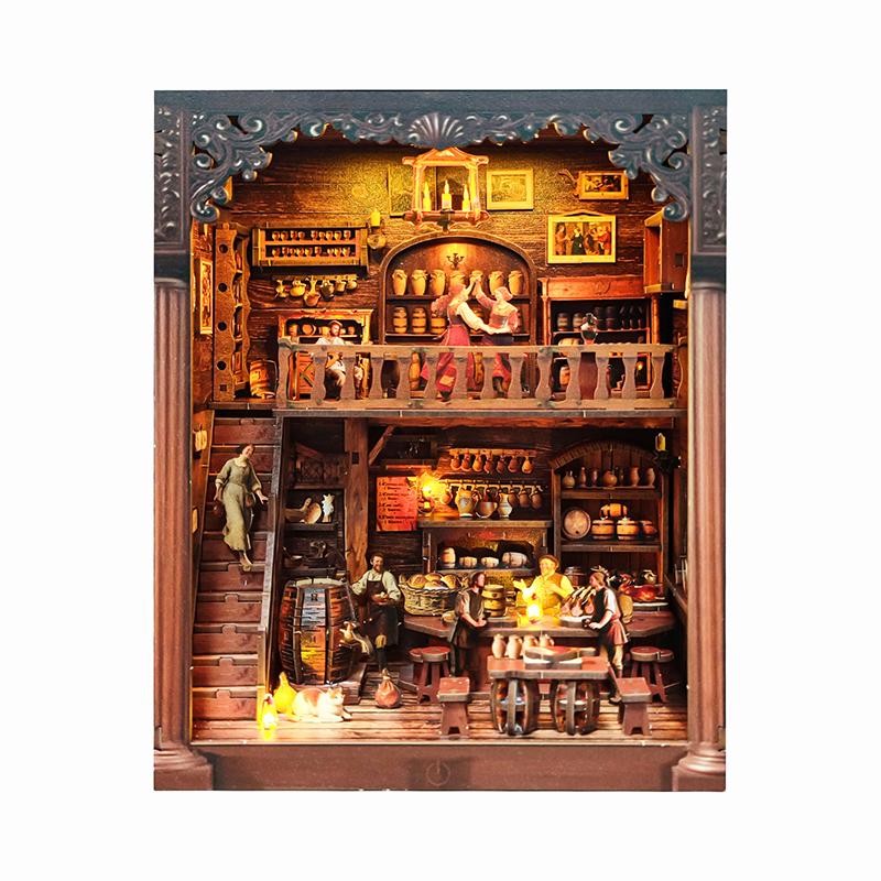 NOUVEAU Vieille taverne Poupée en bois Maison de poupée Miniature Modèle 3D à assembler avec kit de meubles Jouet DIY Cadeau pour Enfants & Adultes Casa