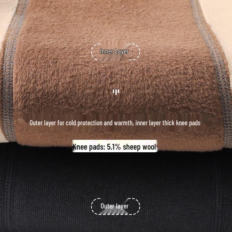 Langsha Men's Lambswool Fleece Lined Thermal Pants with Knee Support