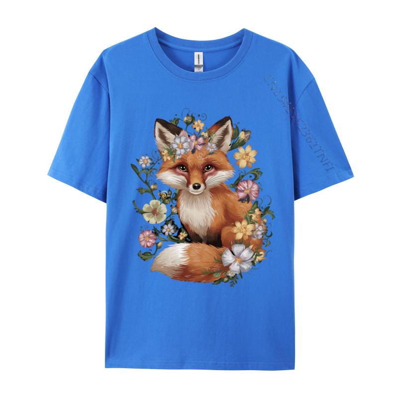 Cute Fox Cottagecore Floral Aesthetic Girls T-Shirts Men T Shirt Funny Vintage Tee Shirt Fast Shipping