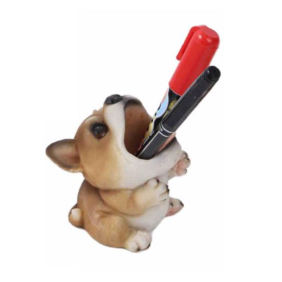 Cute Puppy Pen Holder Resin Desktop Organizer for Stationery Mini Dog Desktop Ornament Creative Gift for Students Office