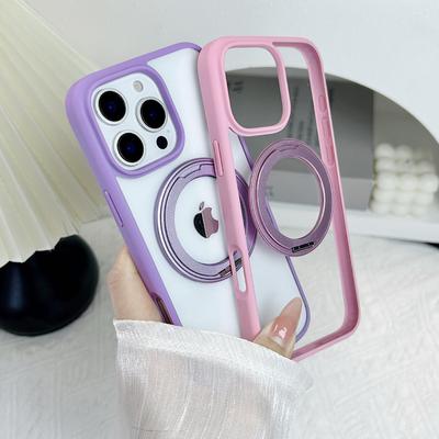 For Apple 16 Round Fulcrum Case Suitable for 15 Transparent Shell Rotating Magnetic Stand for Iphone14promax Mobile Phone Case