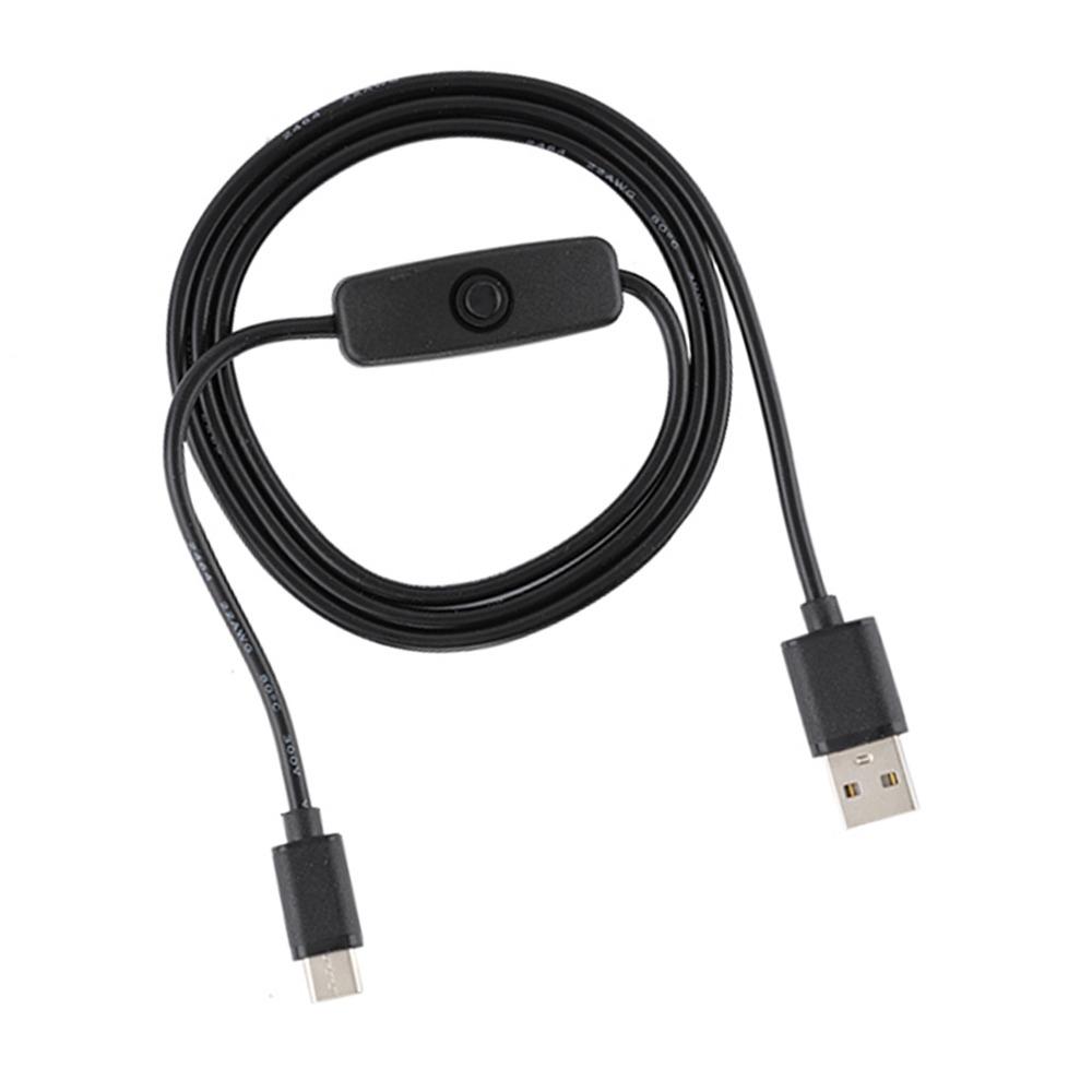 Durable 5V 3A Type C to USB Charging cable 1M / 3.3ft Power Button Switch Type C Cable Power Cord for Raspberry Pi 4B