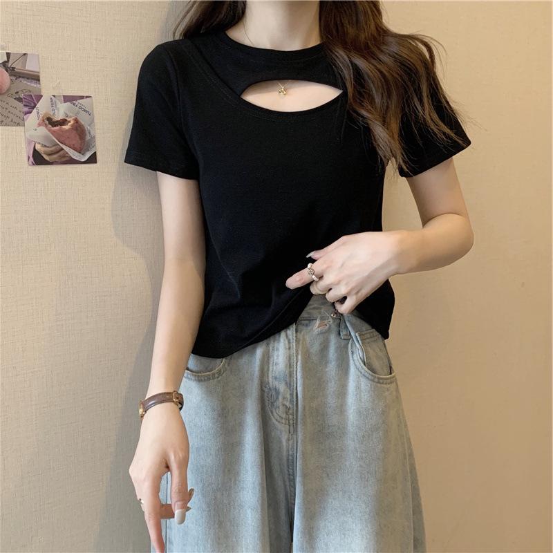 Slim Fit Hollowed-Out Candy Color Korean Style Summer Women’s T-Shirt