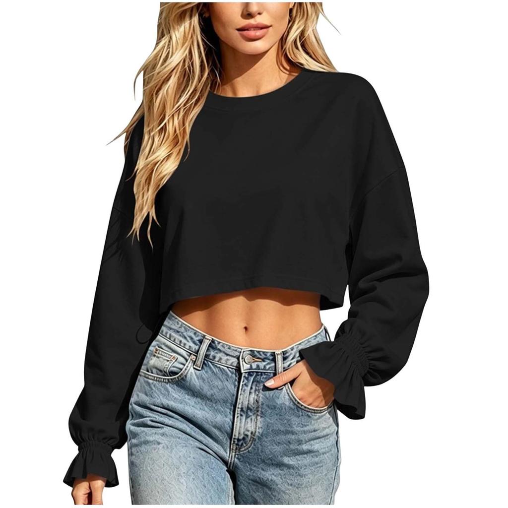Women's Oversized Cropped Neck Sweatshirt for Casual Daily Wear