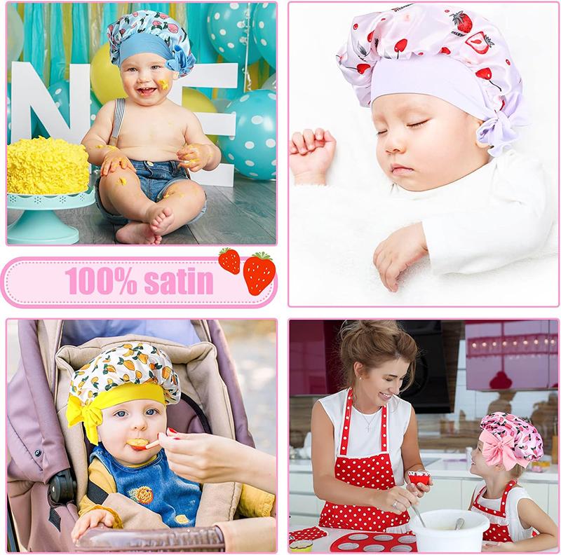 Elastic Kids Silky Satin Bonnet Cap Sleeping Hat Night Sleep Baotou Cap Cute Bow Hair Care Nightcap Bonnet Turban