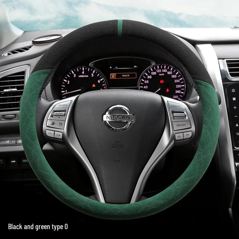 Suede Steering Wheel Cover for Nissan Sylphy, Teana, Qashqai, Sunny, Tiida, X-Trail, Livina (14th Gen).