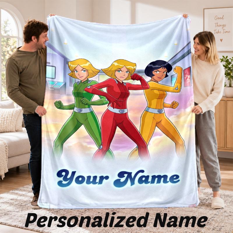 Custom Name Totally Spies Flannel Throw Blanket Personalized Text Soft Blanket Bed Sofa Gift