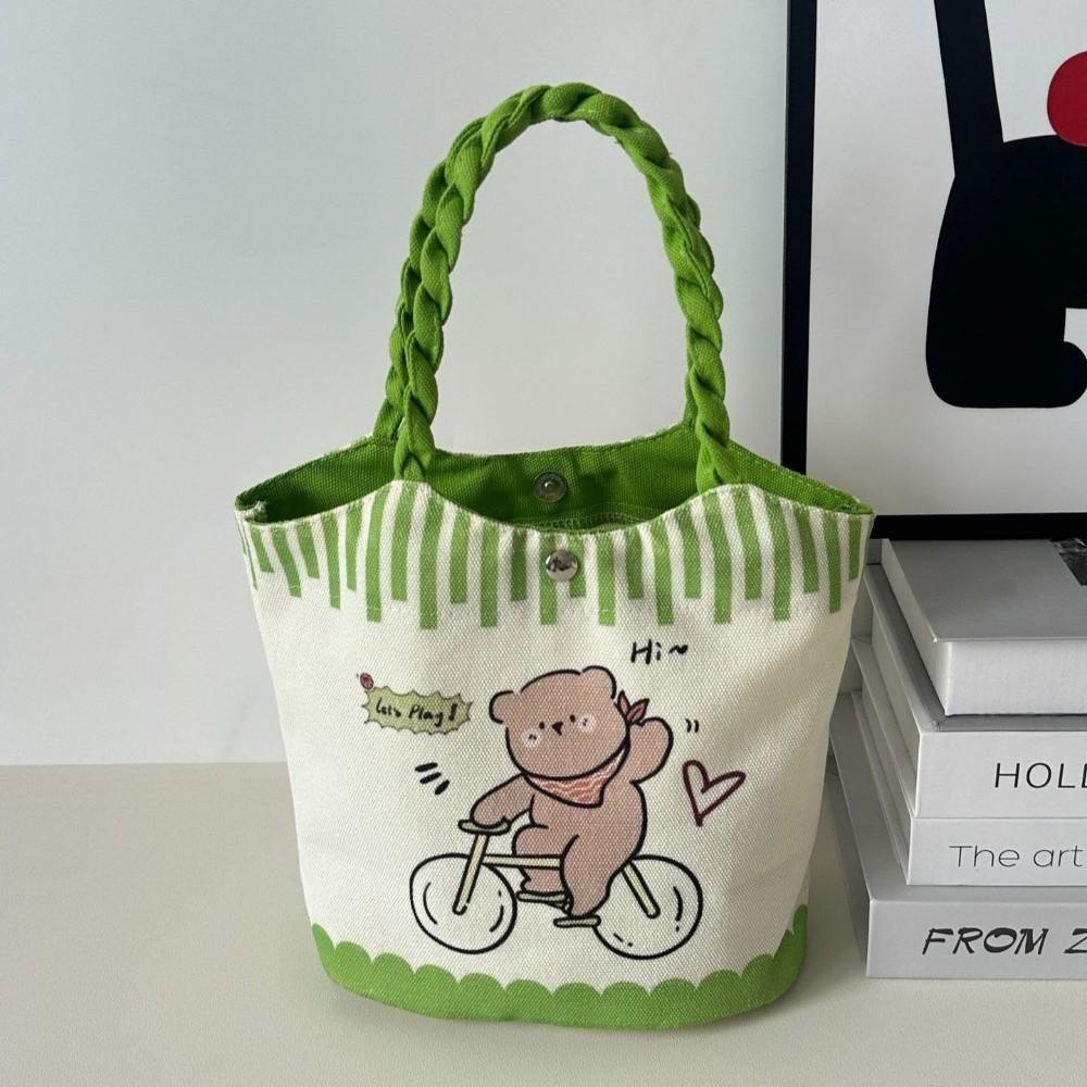 Cute Cartoon Prints Tote Bag Canvas Large Capacity Lunch Bag Colorful Storage Bag