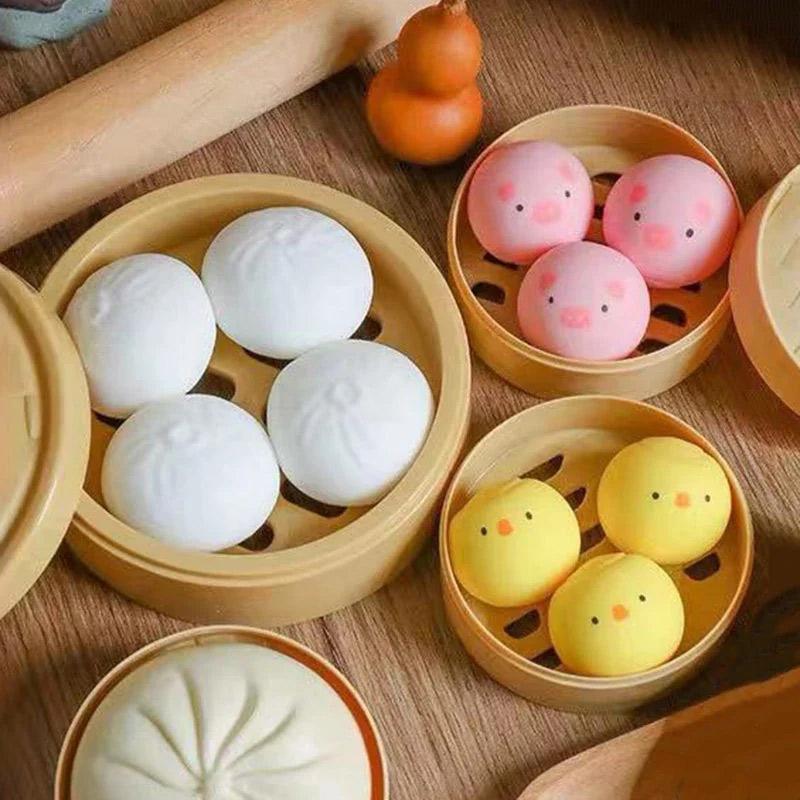 Simulation Animal Squishy Rebound Soft Squeeze Stress Ball With Bamboo Steamer Box Anti-Stress Toy Sensory For Home Decoration