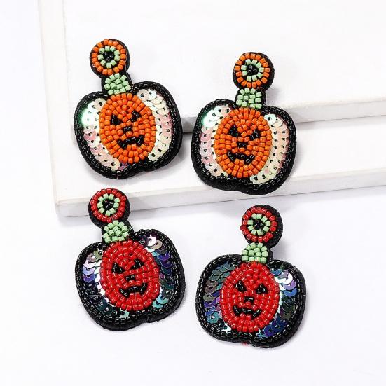 

1 пара висячих сережек ручной работы на Хэллоуин для женщин и девочек, расшитые бисером и блестками тыквы, призрака, серьги-капли, праздничные ювелирные изделия, подарок