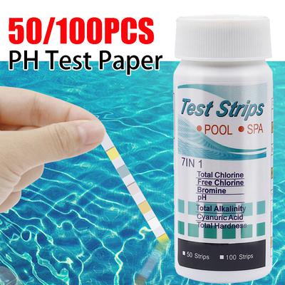 50/100pcs Swimming Pool PH Test Paper Multipurpose 7-in-1 Residual Chlorine Value Alkalinity Hardness Tester for Pool Spa