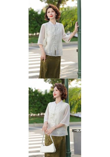 2026 Chinese Style Summer Blouse: Stylish Short-Sleeved Top for Middle-Aged and Elderly Women