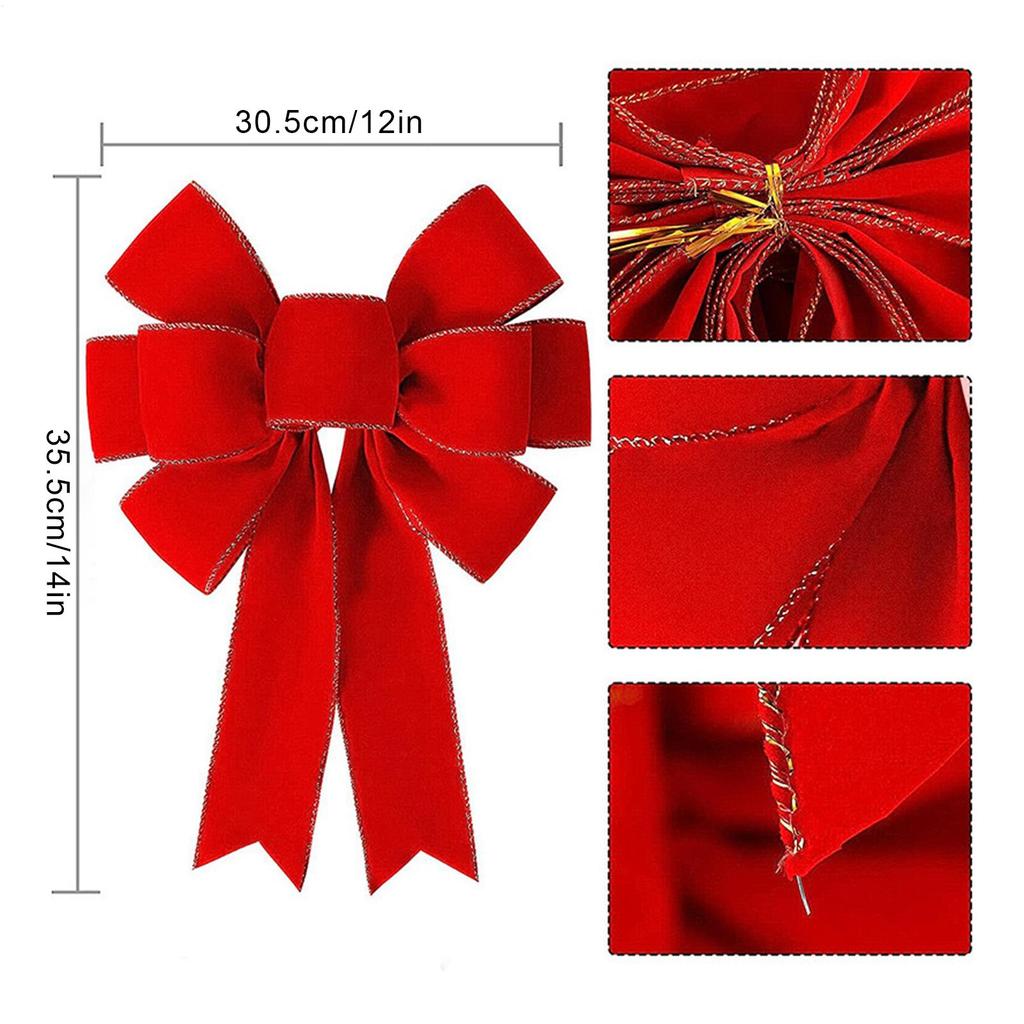 Christmas Tree Bows Large Red With Glitter Gold Edge Velvet Bows For Christmas Tree Decorations For Indoor Outdoor Wall Front