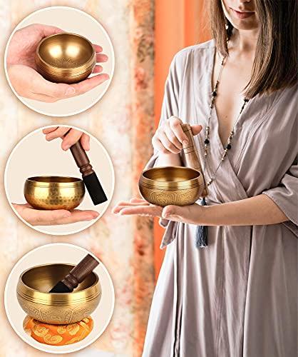 Tibetan Singing Bowl Set - 100% Hand-Hammered Nepalese Sound Bowls for Meditation, Yoga, Chakra Meditation Accessories, Unique Gift for Women and Men