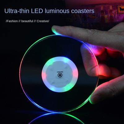 Suport de pahar luminos LED acrilic de înaltă calitate 10CM Alb Multicolor Suport de pahar pentru cocktail Ultra-subțire Strălucitor Colorat Suport de pahar Bar