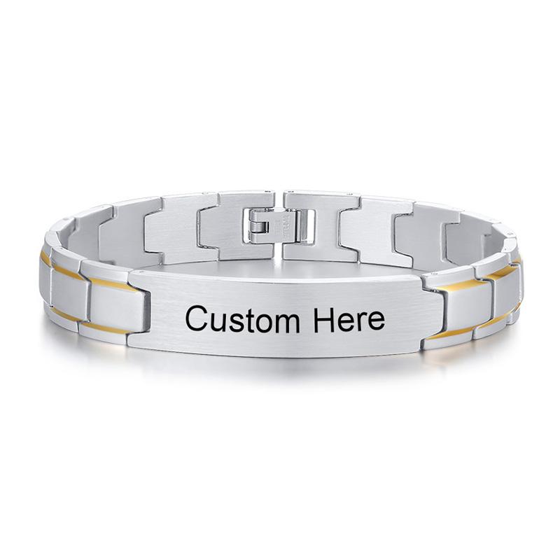 Custom Name Text Engraved Bracelet for Men, Stainless Steel Watch Strap Chain Bangle, Personalized Customized Medical ID Jewelry