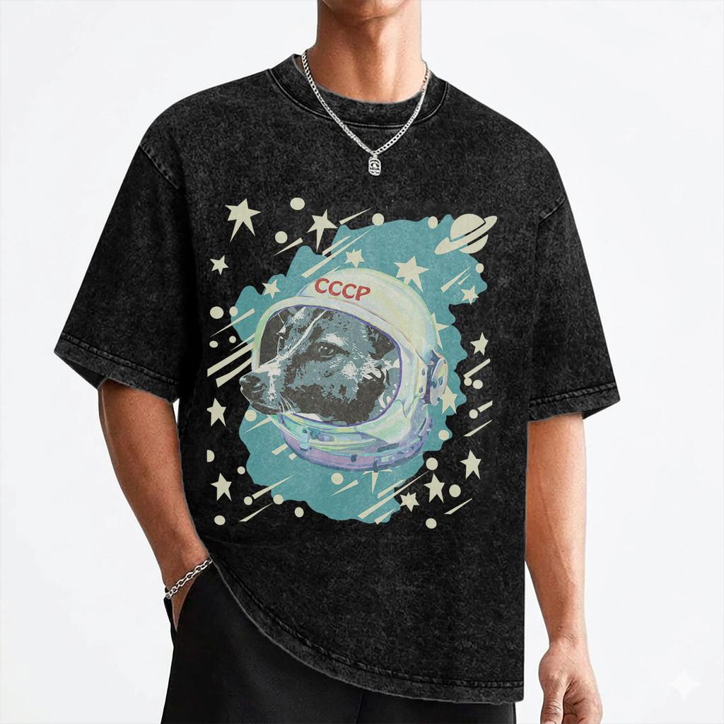 Laika Dog Sputnik Space Dog Space Travel USSR CCCP T Shirts Washed 100 Cotton TShirt for Men Women Streetwear Summer Tees
