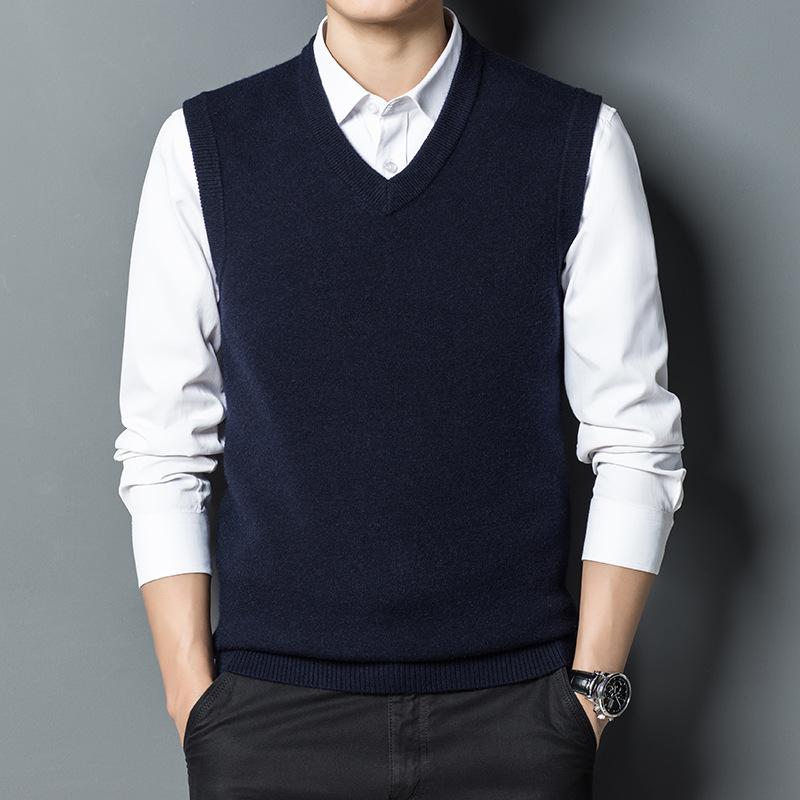 2024 Men Sweater Knitted Vest Sleeveless Sweater Vest Stylish Men Sleeveless Knitted Sweater Vest Solid V-Neck for Autumn