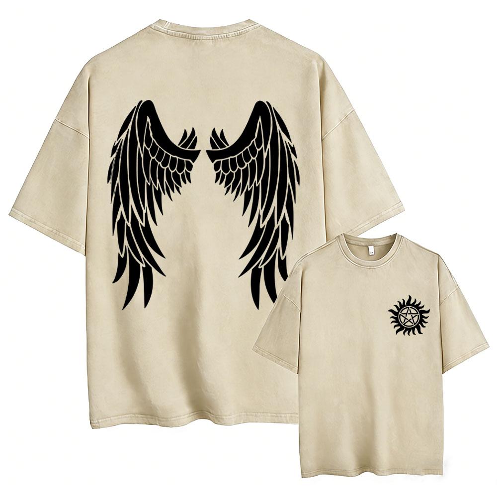 Hot Sale Supernatural Vintage Washed T-shirt Men Women Casual Retro Cotton T Shirts Unisex Casual Oversized T-shirts Streetwear