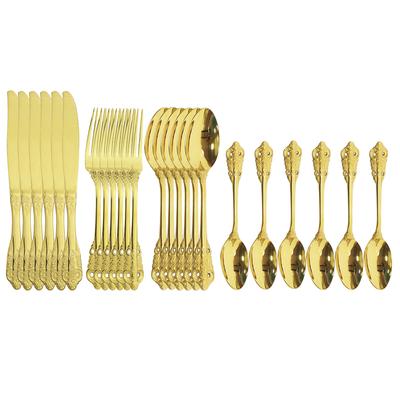 Conjunto de talheres de jantar de 24 peças, talheres dourados, aço inoxidável 18/10, para cozinha, faca, garfo, colher dourada, conjunto de talheres