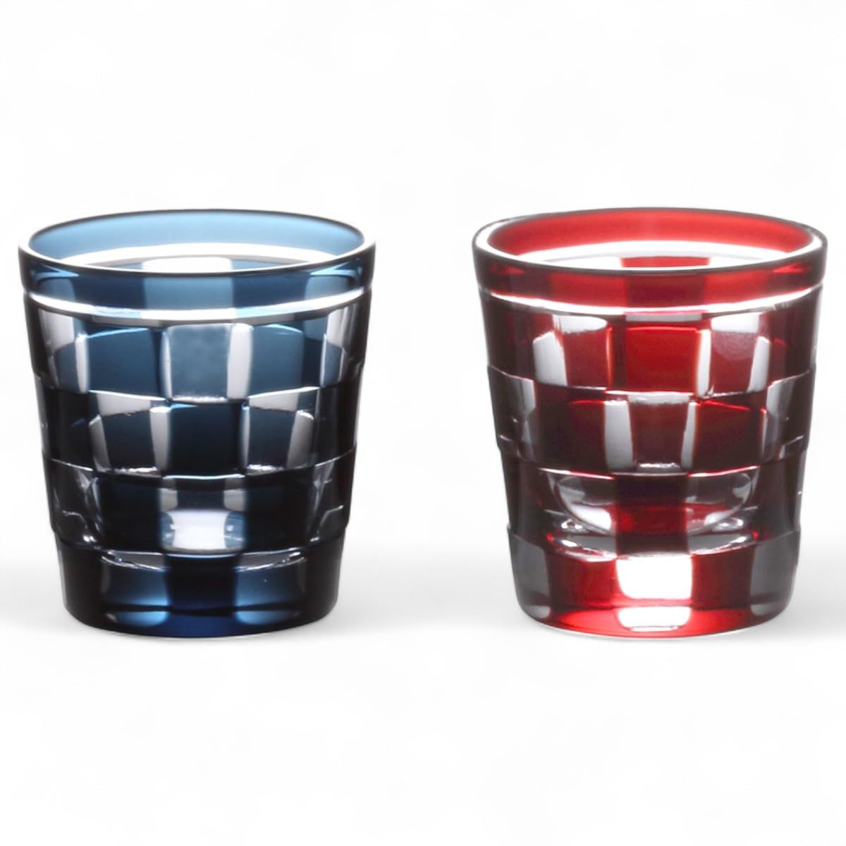 

Mizukage Kiriko Pair of Checkered for Cold Checkered Ink Blue Current Model J-kitchens Glasses, Design, Small, Sake, 55xH58mm, 65cc, Pattern, & Red,